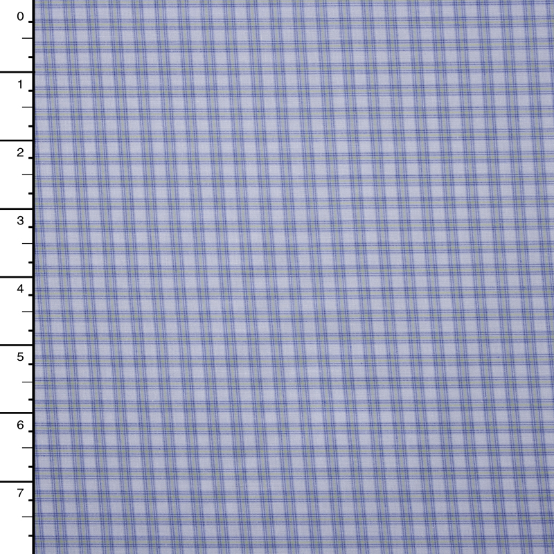 Light Blue and Yellow Plaid on White Designer Fine Cotton Shirting Fabric By The Yard