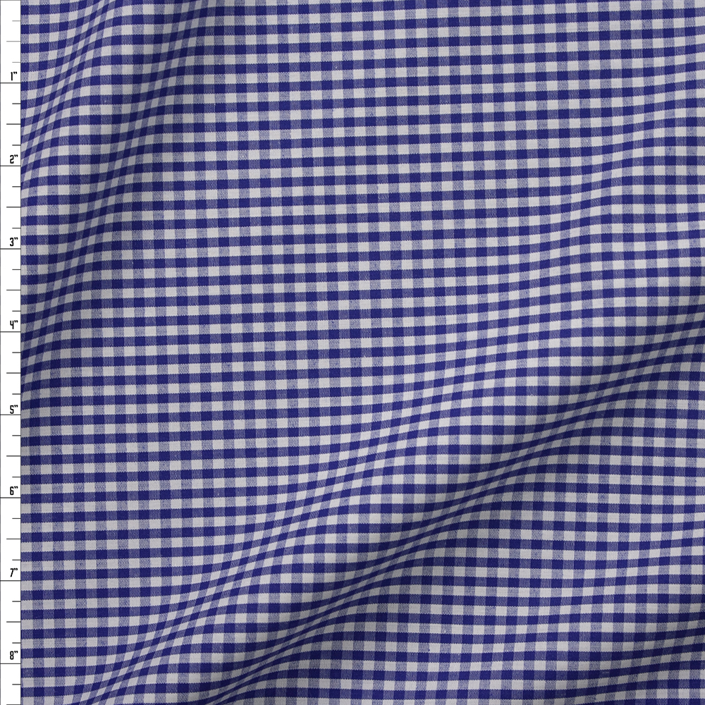 Royal and White Gingham Cotton Poplin Fabric By The Yard