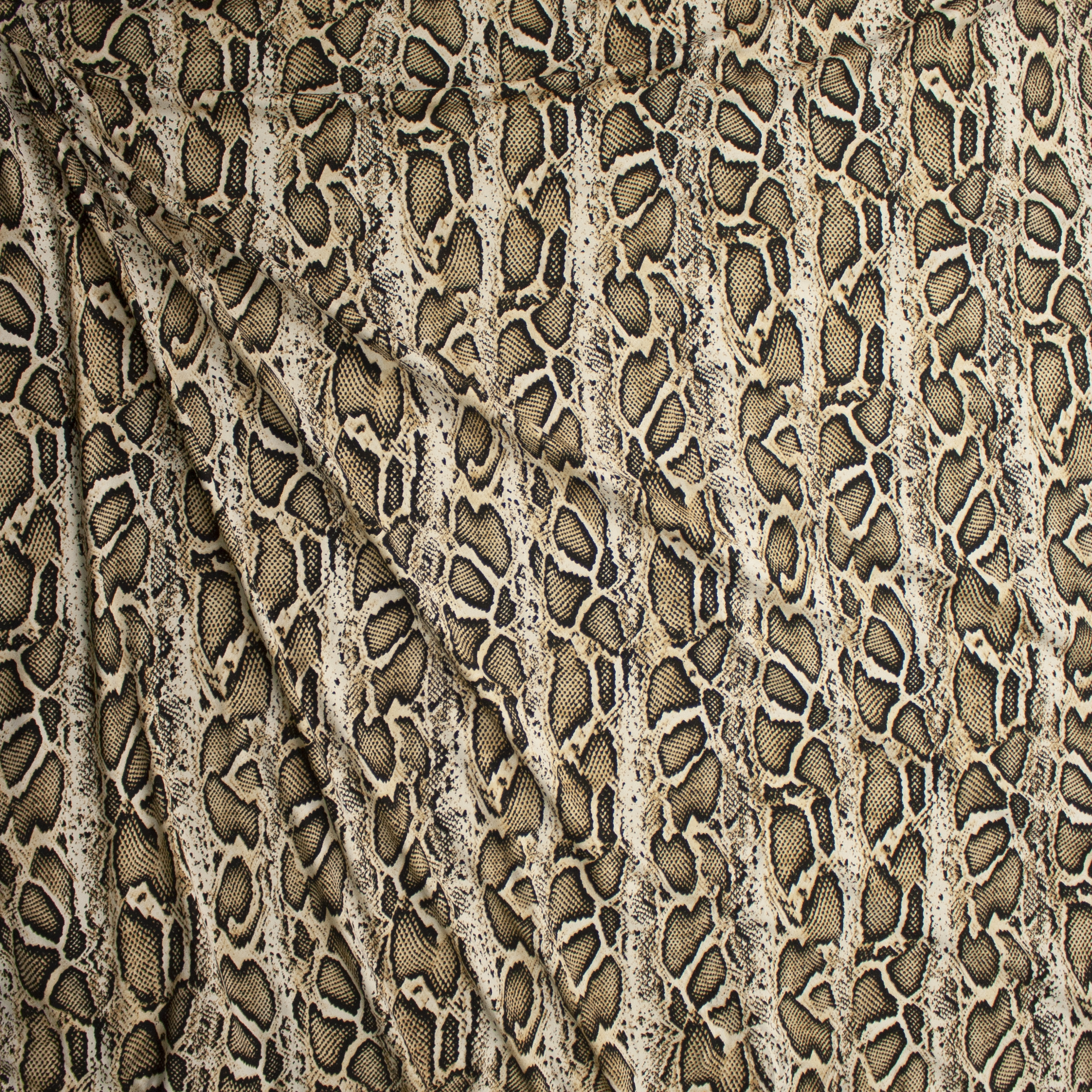 Black, Tan, and Ivory Snakeskin Double Brushed Poly Fabric By The Yard - Wide shot