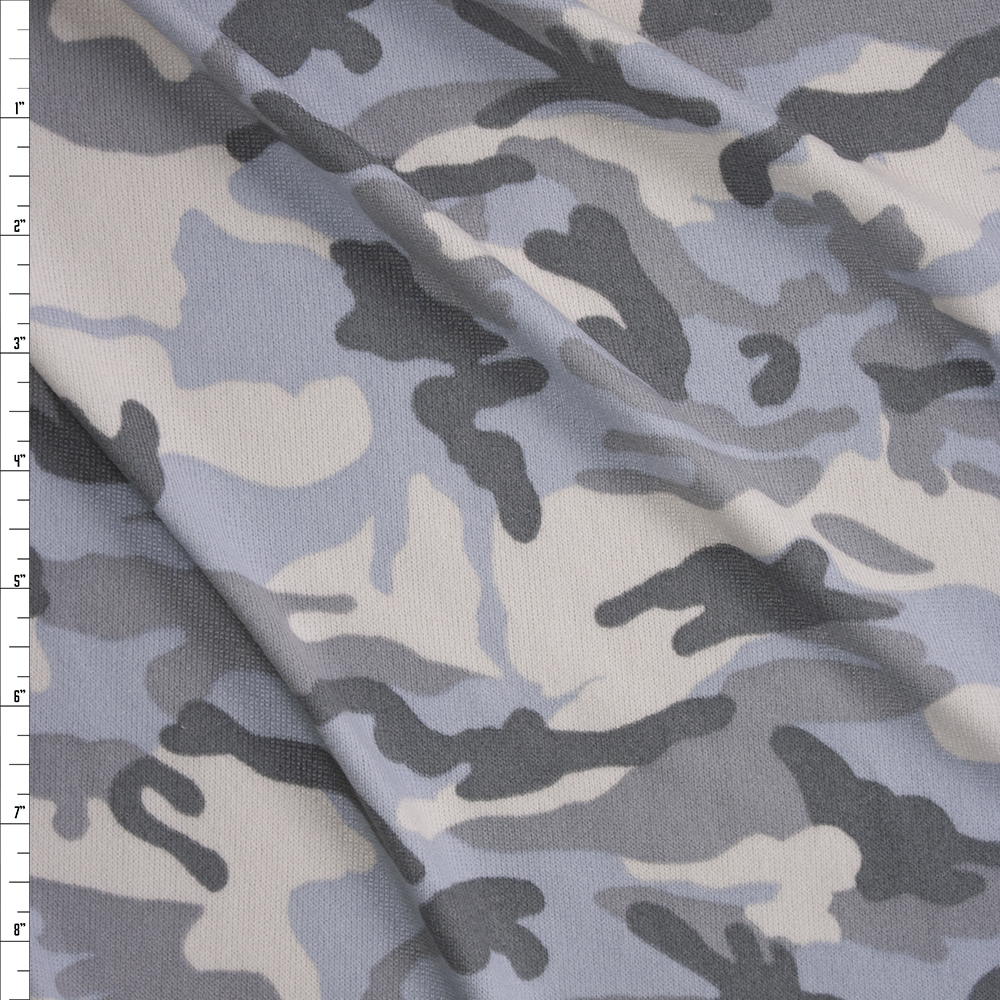 Grey Camouflage Soft Hacci Knit Fabric By The Yard