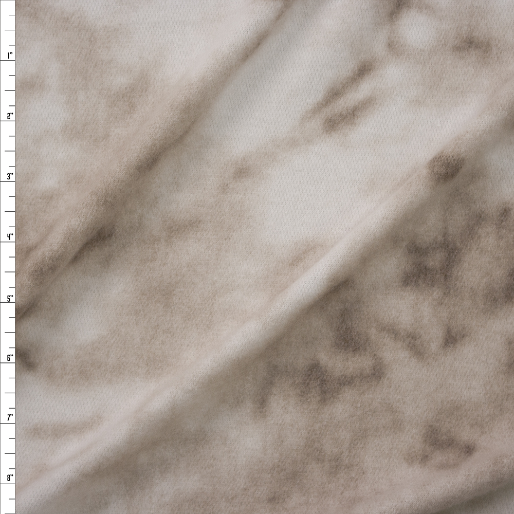 Tan and Ivory Tie Dye Brushed Hacci Knit Fabric By The Yard