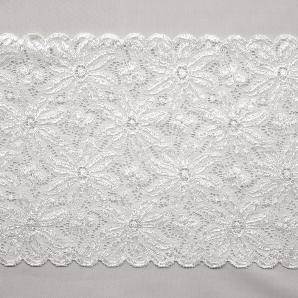 6.75" White Designer Stretch Lace Trim Fabric By The Yard