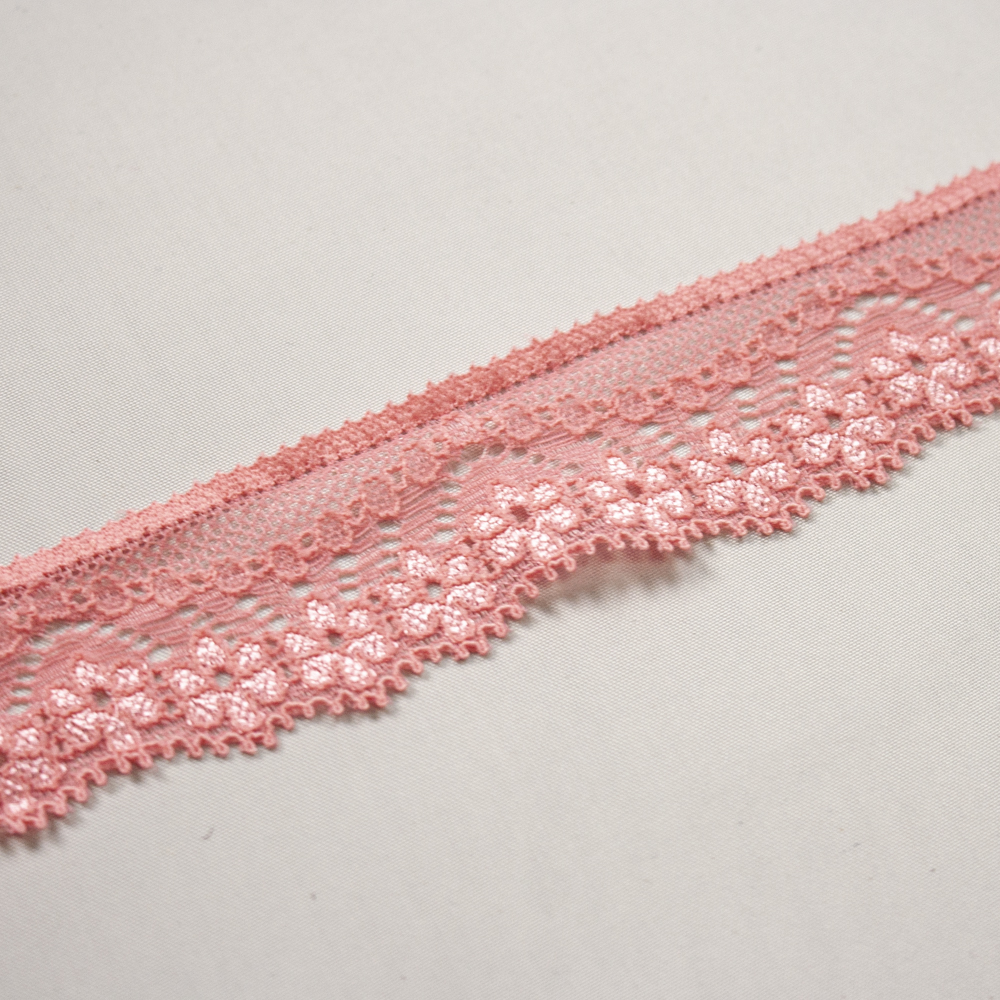 1" Coral Designer Stretch Lace Trim from ‘Hanky Panky’ Fabric By The Yard - Wide shot