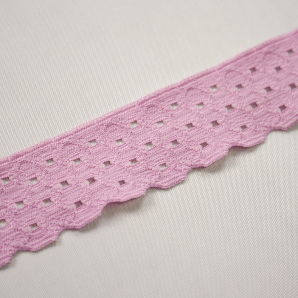1.125" Pink Perforated Designer Stretch Lace Trim from ‘Hanky Panky’ Fabric By The Yard - Wide shot