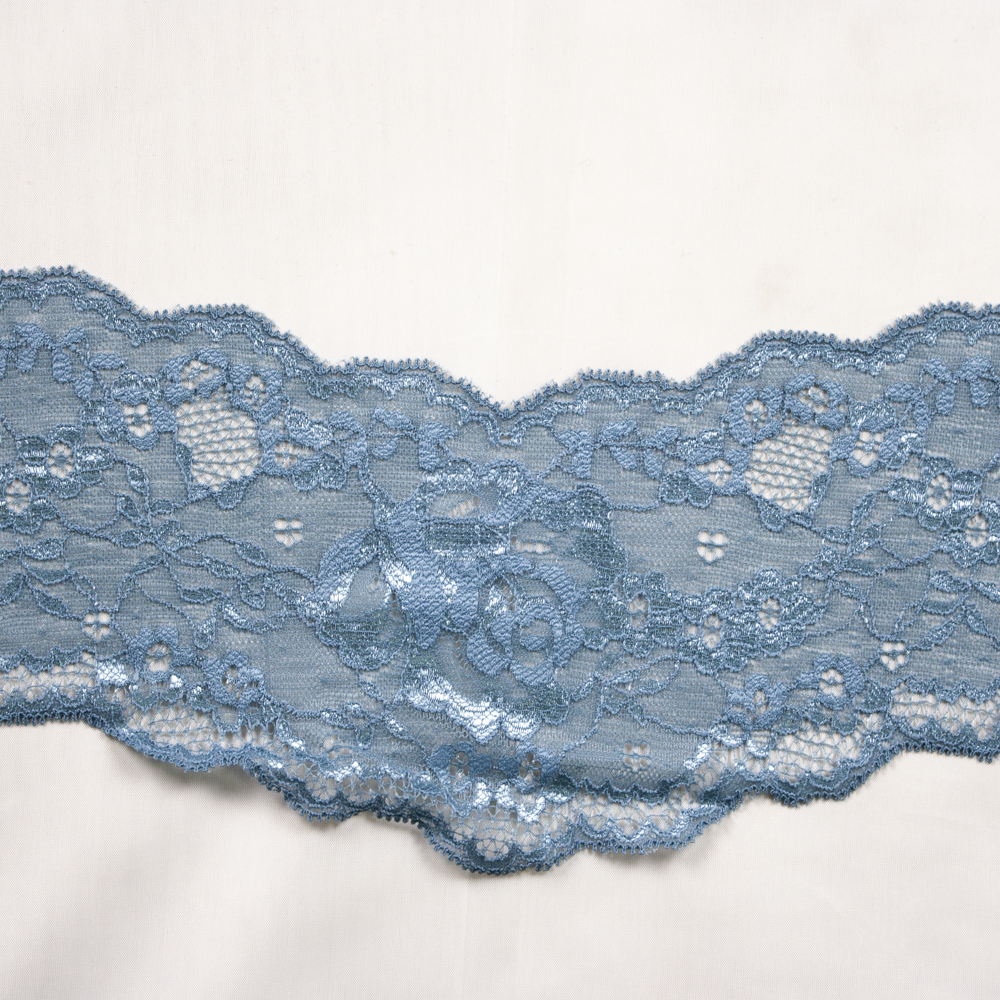 4" Slate Designer Floral Stretch Lace V-Panel from ‘Hanky Panky’ Fabric By The Yard