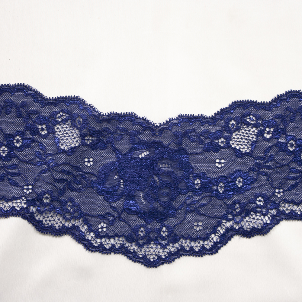 4" Navy Designer Floral Stretch Lace V-Panel from ‘Hanky Panky’ Fabric By The Yard