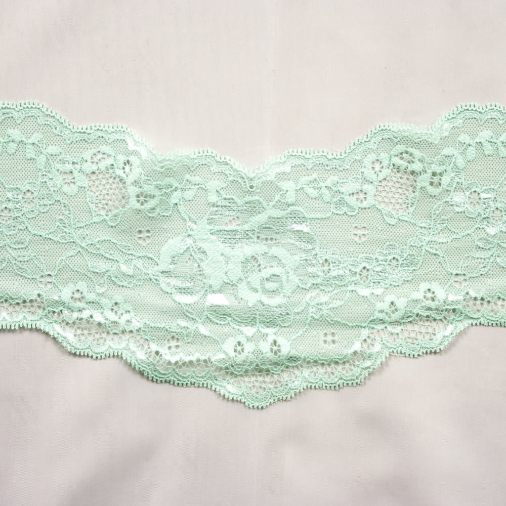 4" Mint Designer Floral Stretch Lace V-Panel from ‘Hanky Panky’ Fabric By The Yard