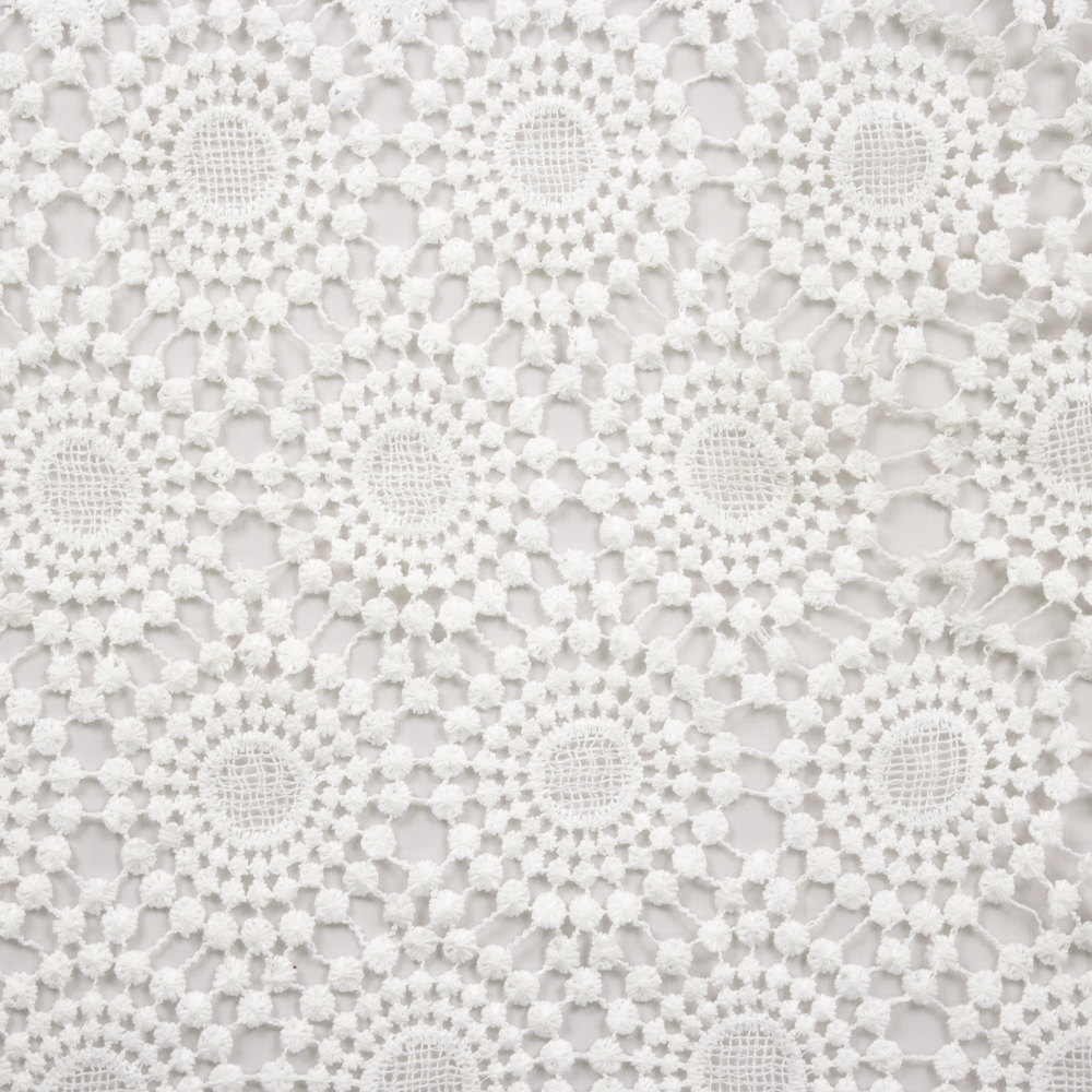 Warm White Dots and Flowers Border Pattern Designer Cotton Lace Fabric By The Yard