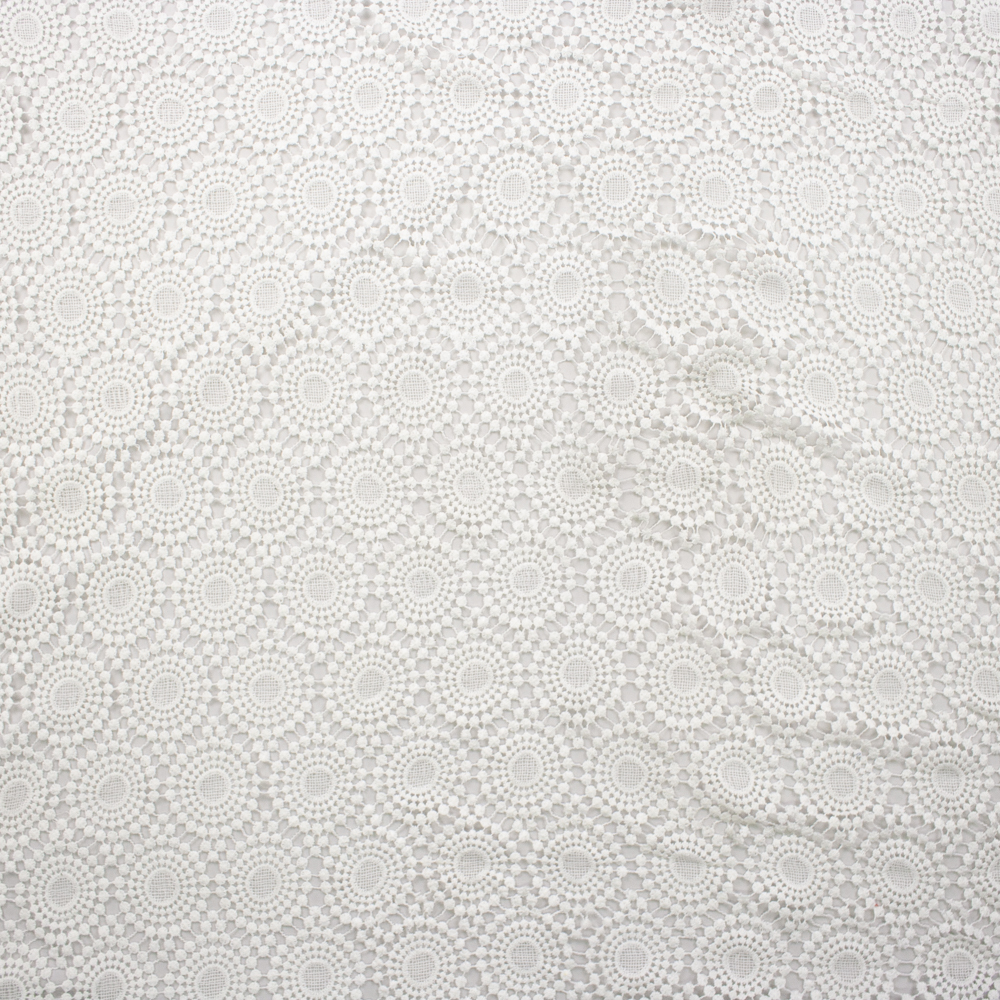 Warm White Dots and Flowers Border Pattern Designer Cotton Lace Fabric By The Yard - Wide shot