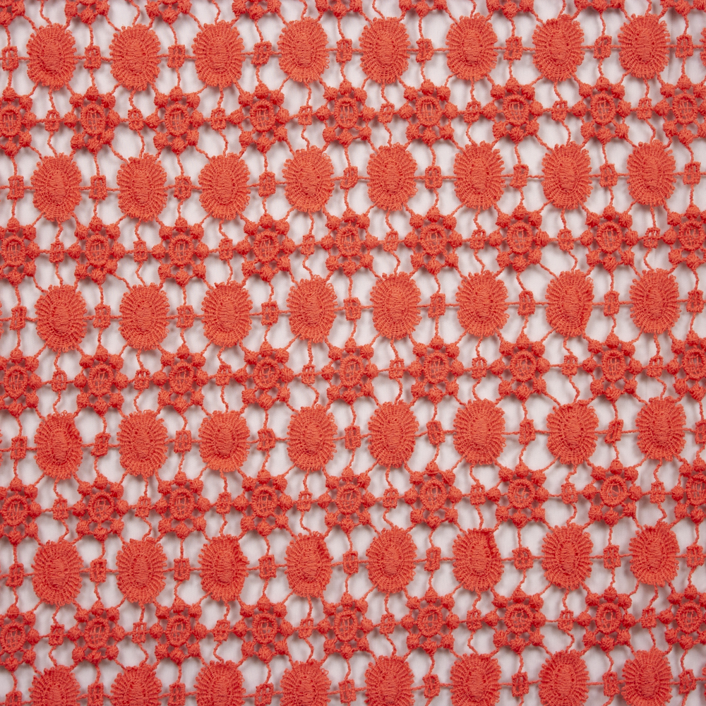 Red Orange Medallions Designer Cotton Lace Fabric By The Yard