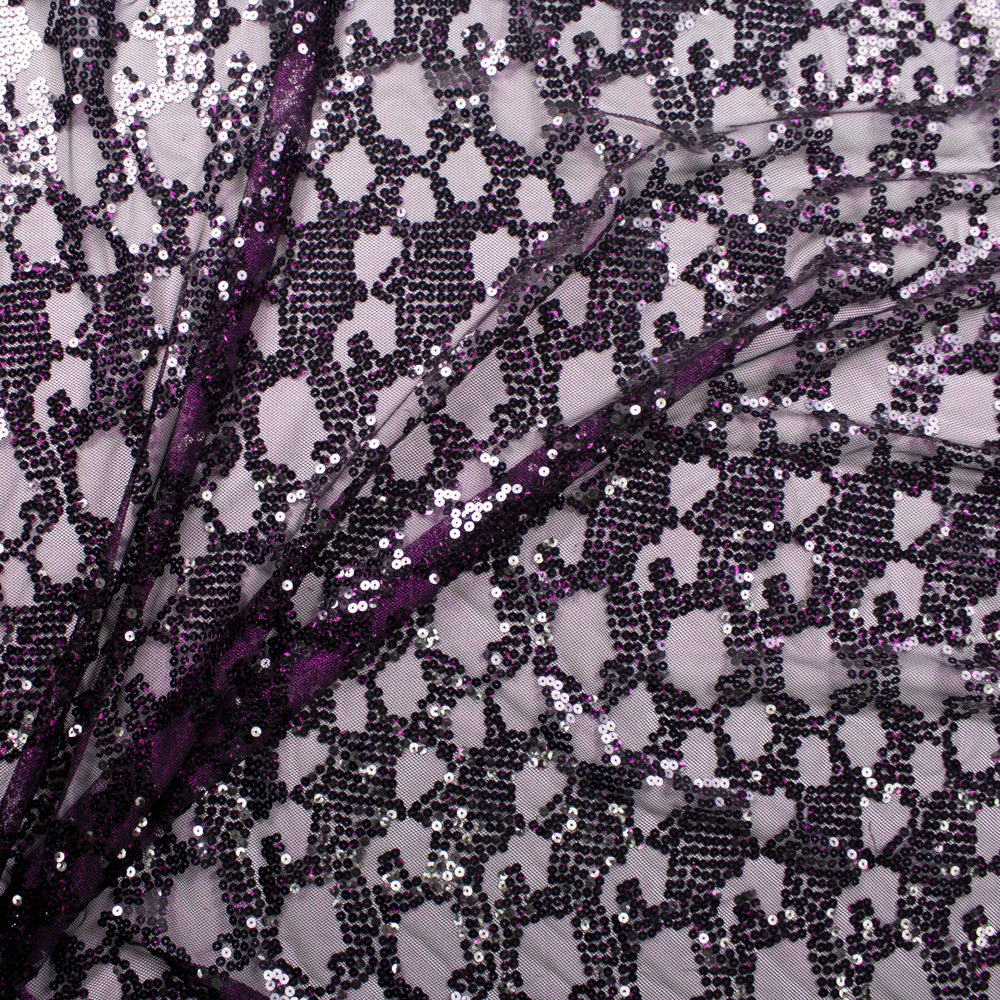 Metallic Hot Pink and Black Designer Sequin Fabric Fabric By The Yard - Wide shot