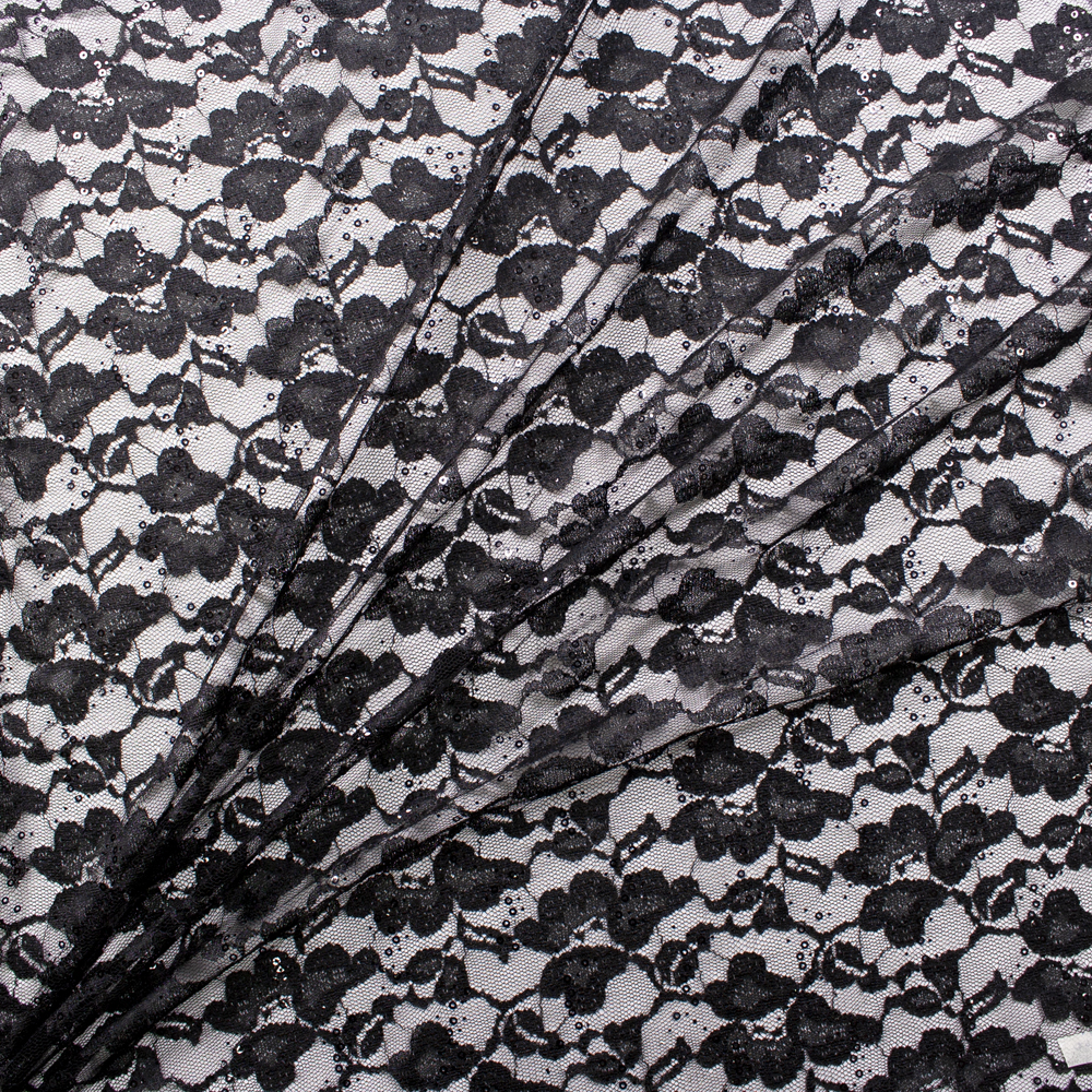 Black Sequins on Lace Designer Sequin Fabric Fabric By The Yard - Wide shot