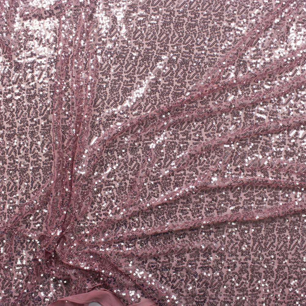 Antique Peach Designer Sequin Fabric Fabric By The Yard - Wide shot