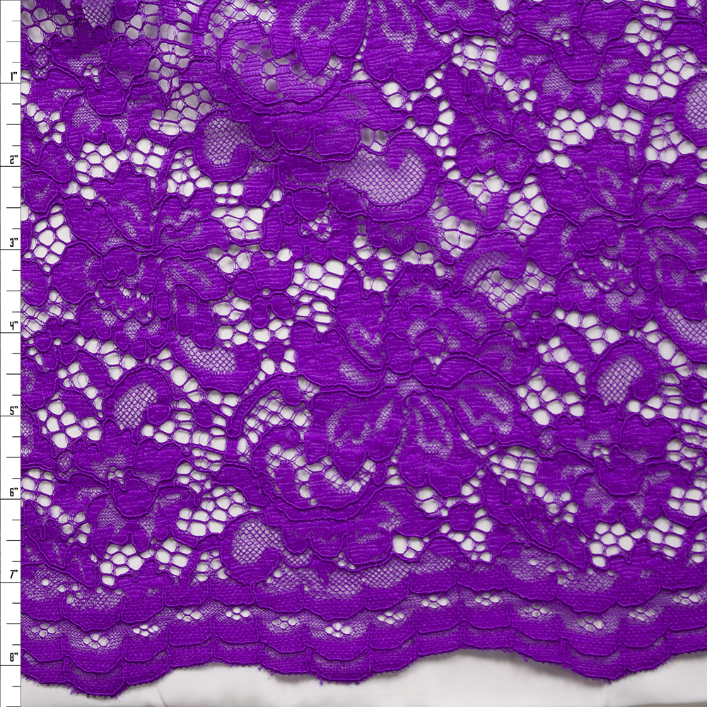 Purple Designer Floral Reimbroidered Lace Fabric By The Yard