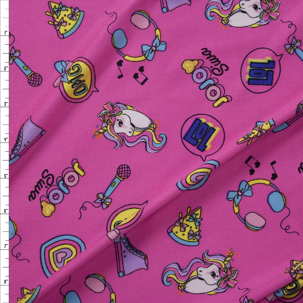 Bright Pink Jojo Siwa Double Brushed Poly/Spandex Fabric By The Yard