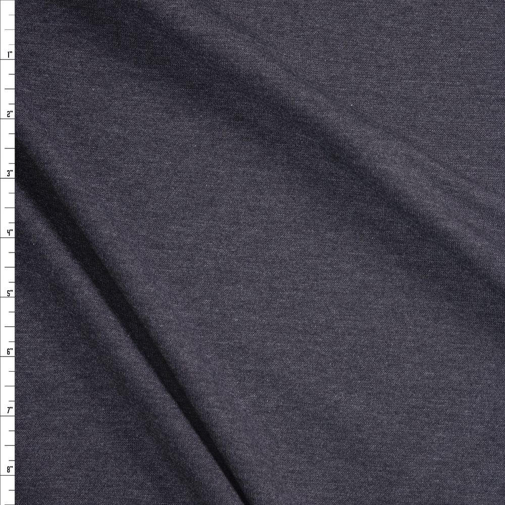 Charcoal Heather Soft Poly/Rayon Micro Ribbing Fabric By The Yard