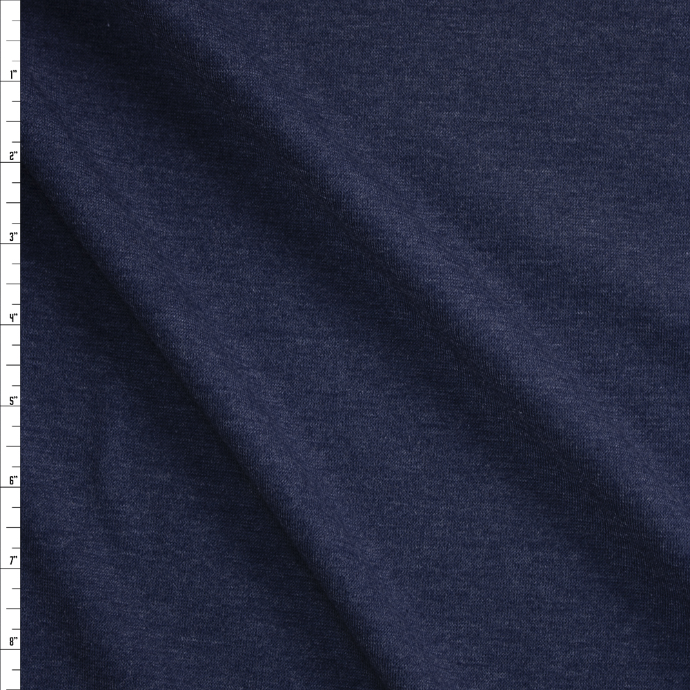 Navy Heather Soft Poly/Rayon Micro Ribbing Fabric By The Yard