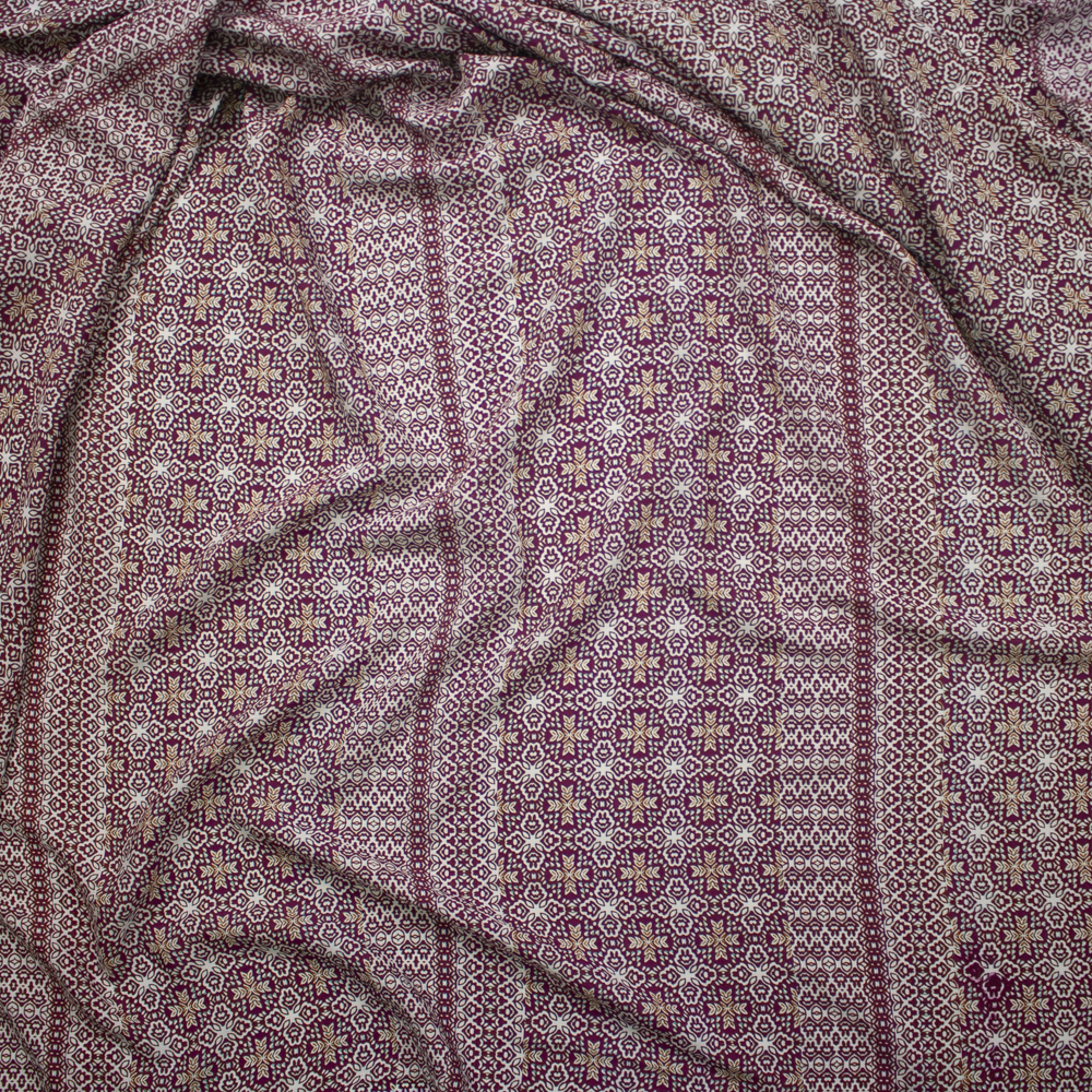 Ivory and Wine Horizontal Geometric Stripe Rayon Challis Fabric By The Yard - Wide shot