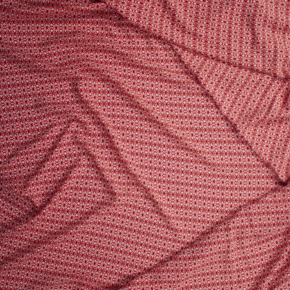 Red, Black, and White Geometric Rayon Challis Fabric By The Yard - Wide shot