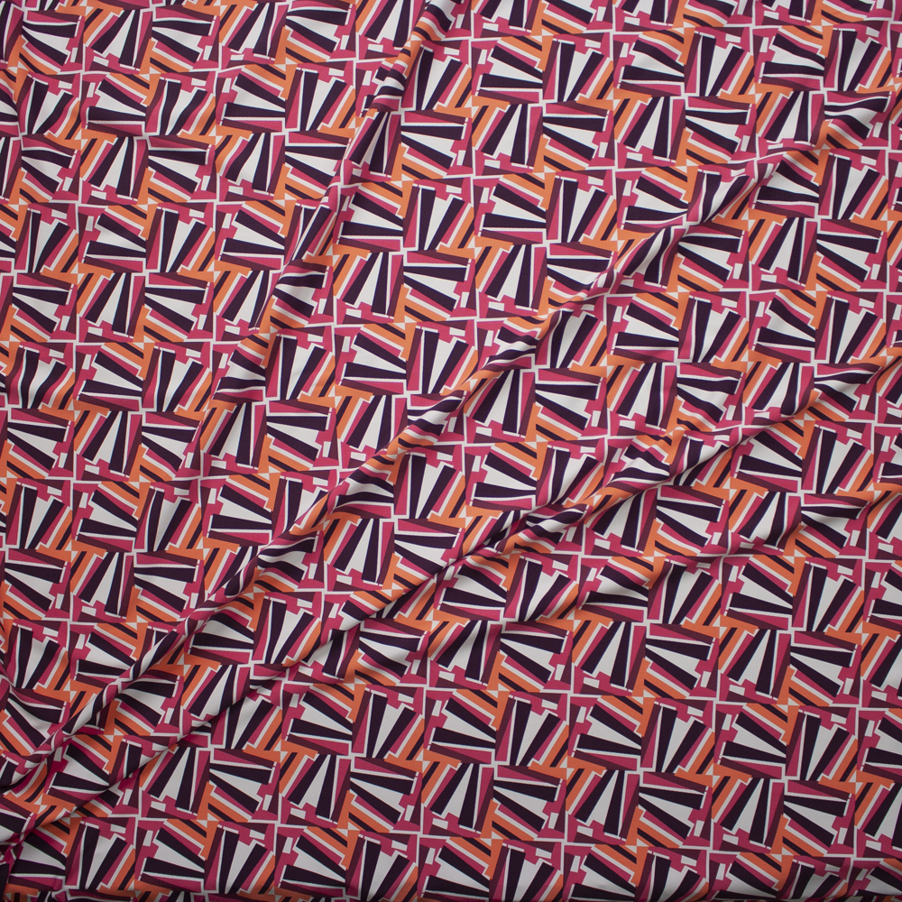 Plum, Hot Pink, Coral, and White Abstract Designer Nylon/Spandex Print Fabric By The Yard - Wide shot