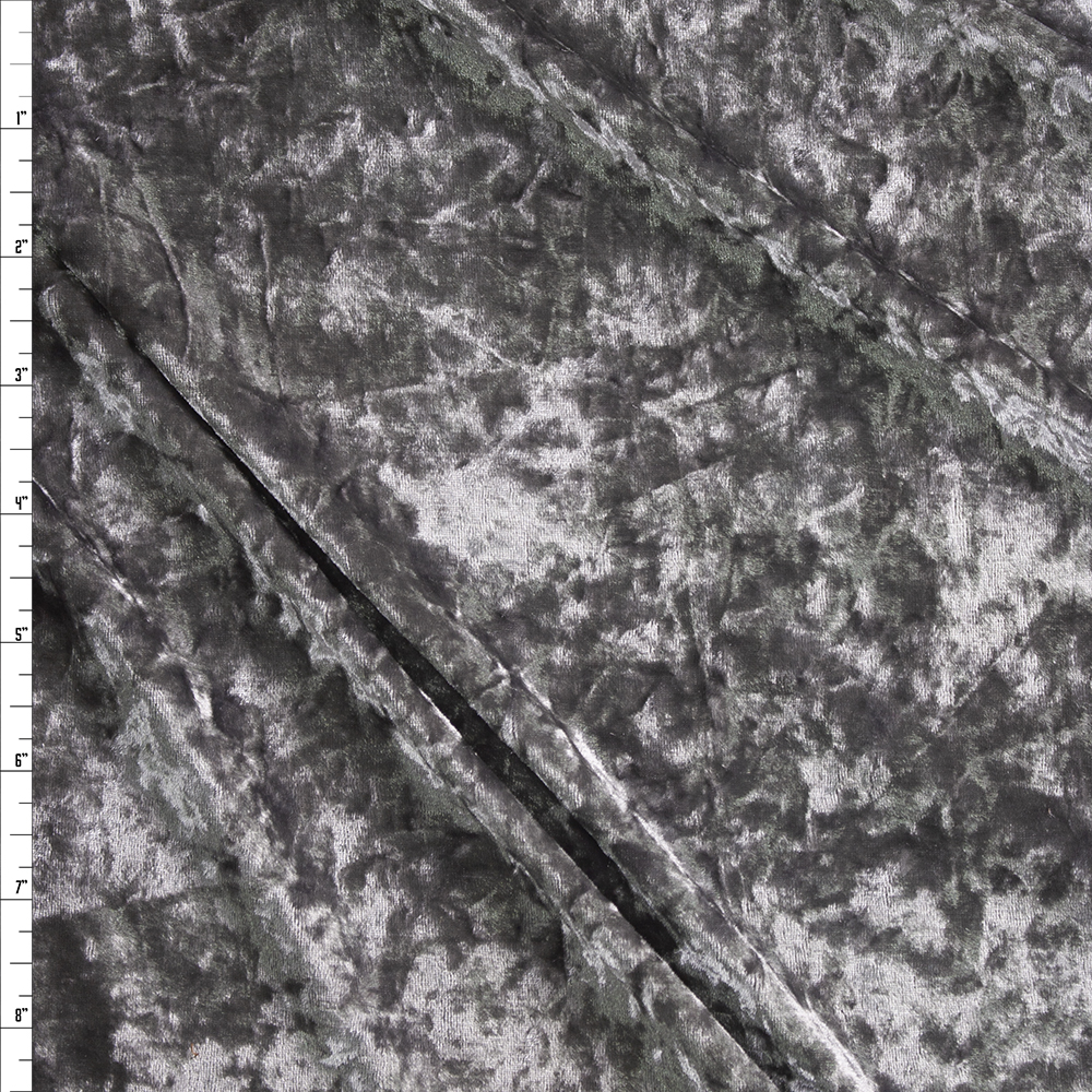 Grey Crushed Stretch Velvet Fabric By The Yard