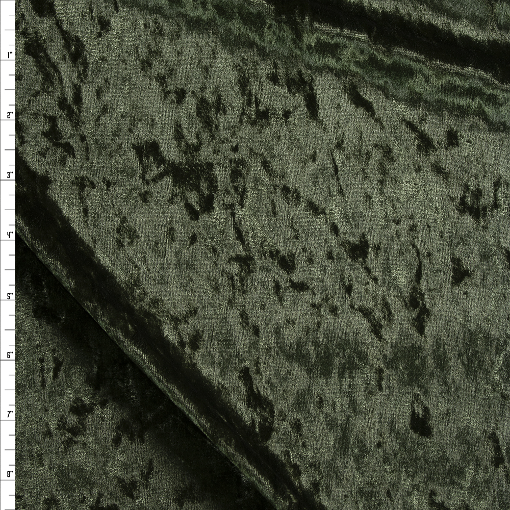 Dark Olive Crushed Stretch Velvet Fabric By The Yard