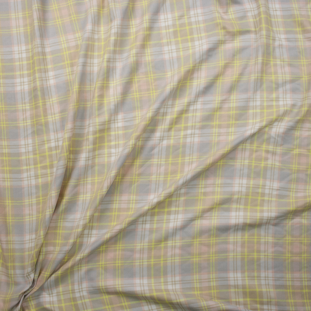 Ivory, Tan, Baby Blue, Pink, and Yellow Plaid Poly/Rayon Flannel Fabric By The Yard - Wide shot
