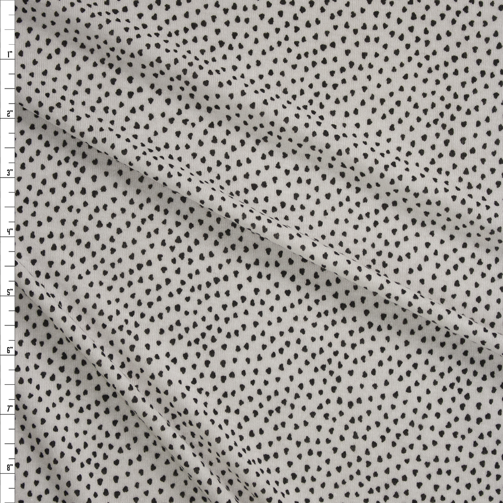 Black Hand Drawn Dots on White Rayon Jersey Knit Fabric By The Yard