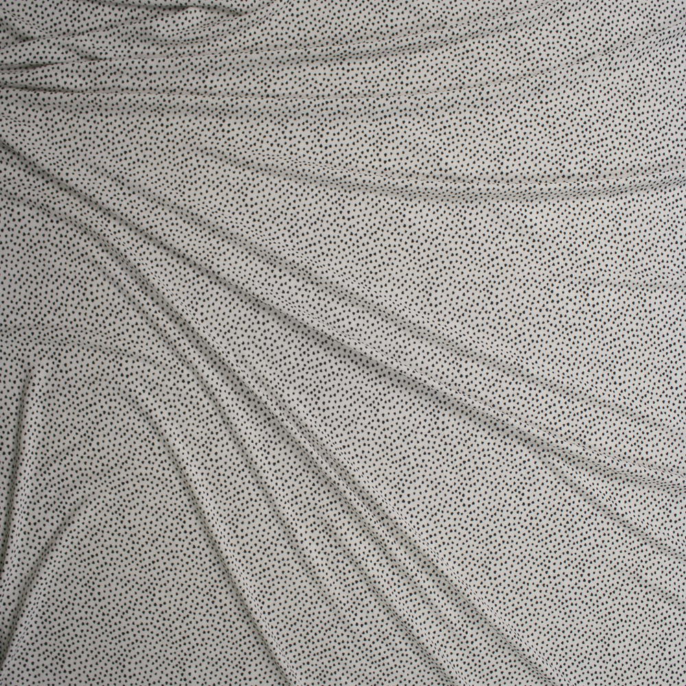 Black Hand Drawn Dots on White Rayon Jersey Knit Fabric By The Yard - Wide shot