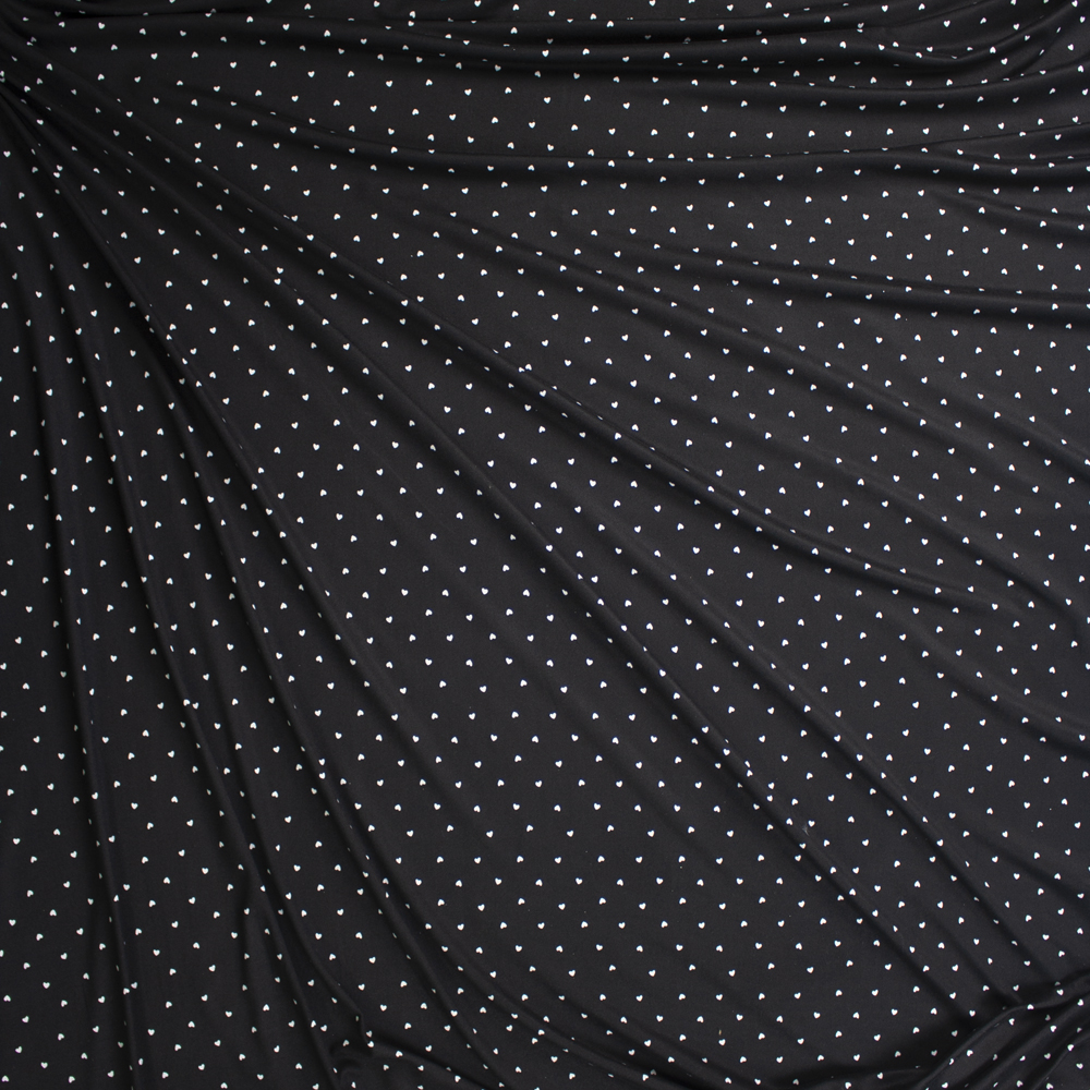 Tiny White Hearts on Black Double Brushed Poly/Spandex Fabric By The Yard - Wide shot