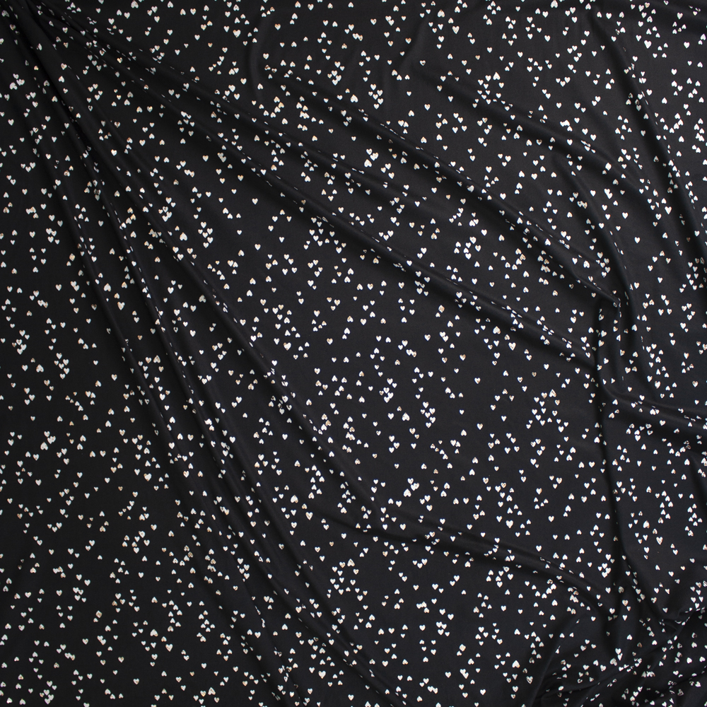 White and Metallic Copper Hearts on Black Double Brushed Poly/Spandex Fabric By The Yard - Wide shot