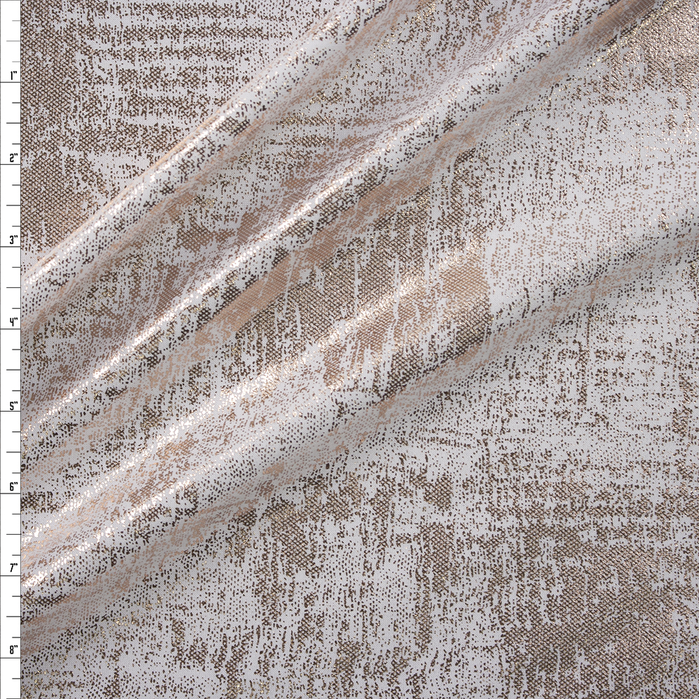 Copper Grunge on White Poly/Spandex Knit Fabric By The Yard
