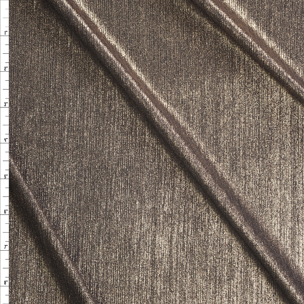 Copper Lined Metallic on Black Poly/Spandex Knit Fabric By The Yard