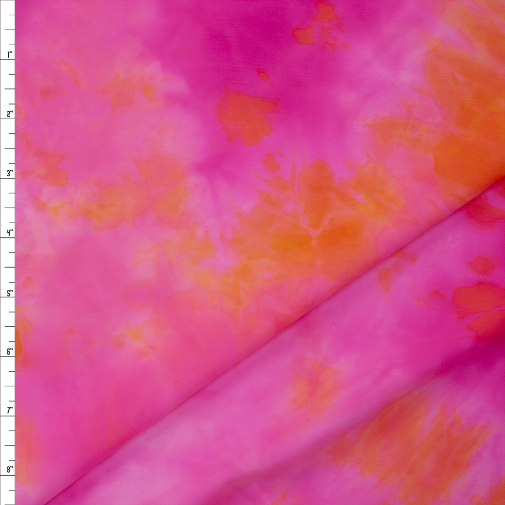 Vibrant Orange and Pink Tie Dye Designer Nylon/Spandex Fabric By The Yard