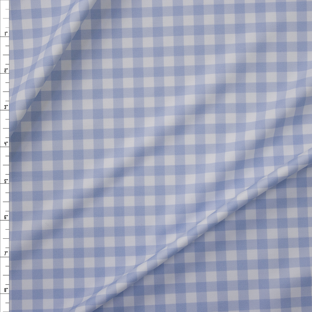 Light Blue and White Gingham Designer Nylon/Spandex Fabric By The Yard
