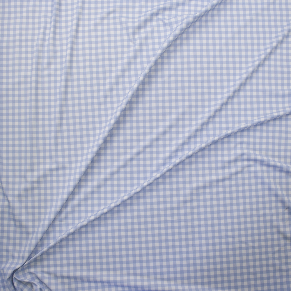 Light Blue and White Gingham Designer Nylon/Spandex Fabric By The Yard - Wide shot