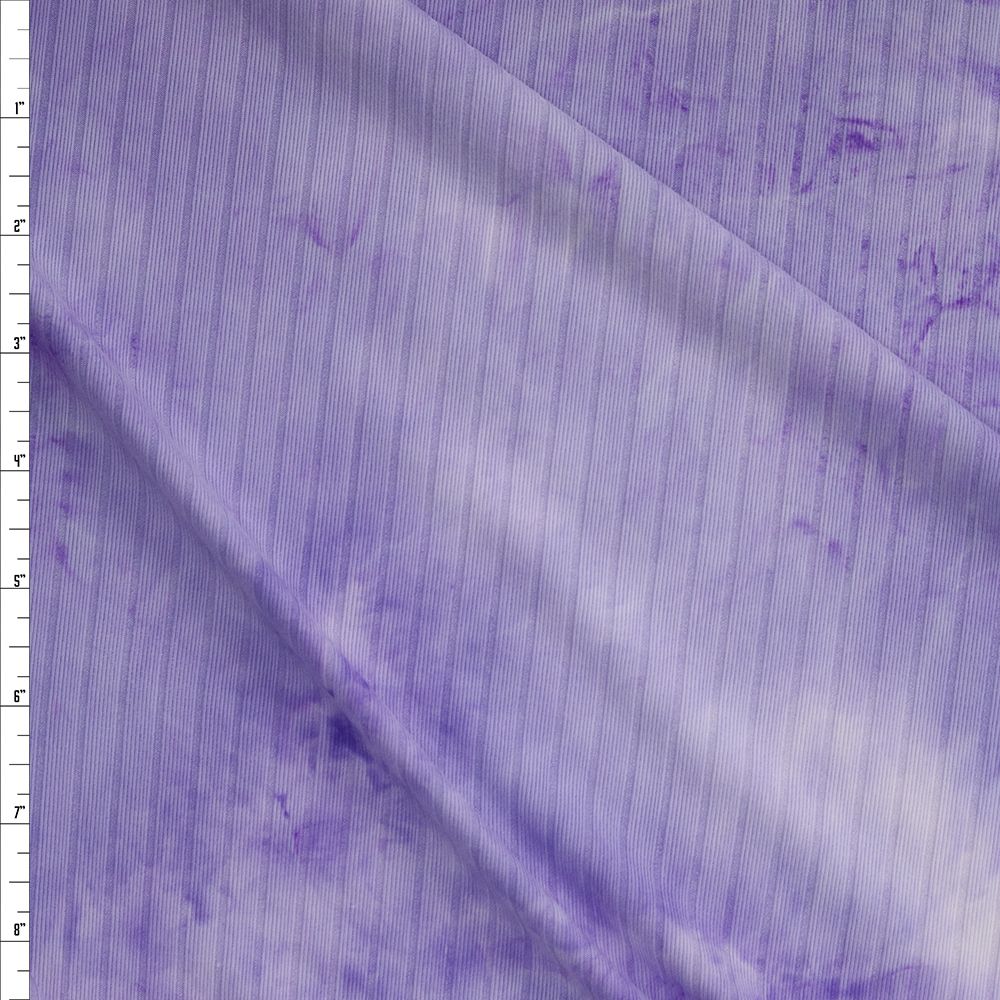 Lavender and White Tie Dye Brushed Stretch Rib Knit Fabric By The Yard