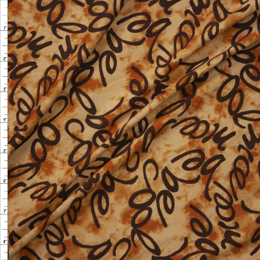 Cappuccino Be Nice, Be Cool Whimsical Print Double Brushed Poly Knit Fabric By The Yard