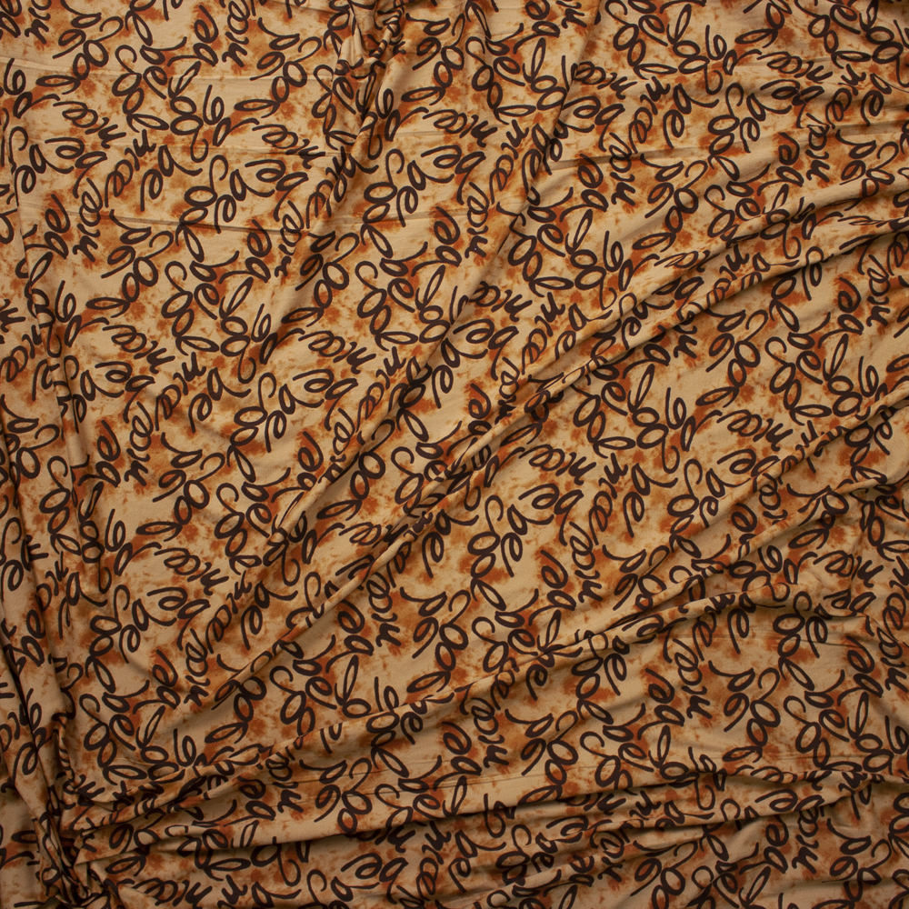 Cappuccino Be Nice, Be Cool Whimsical Print Double Brushed Poly Knit Fabric By The Yard - Wide shot