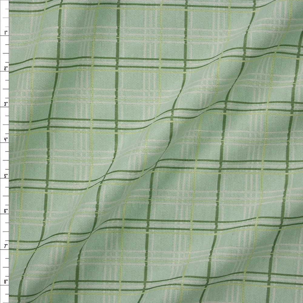 Green Plaid Designer Double Knit Fabric By The Yard