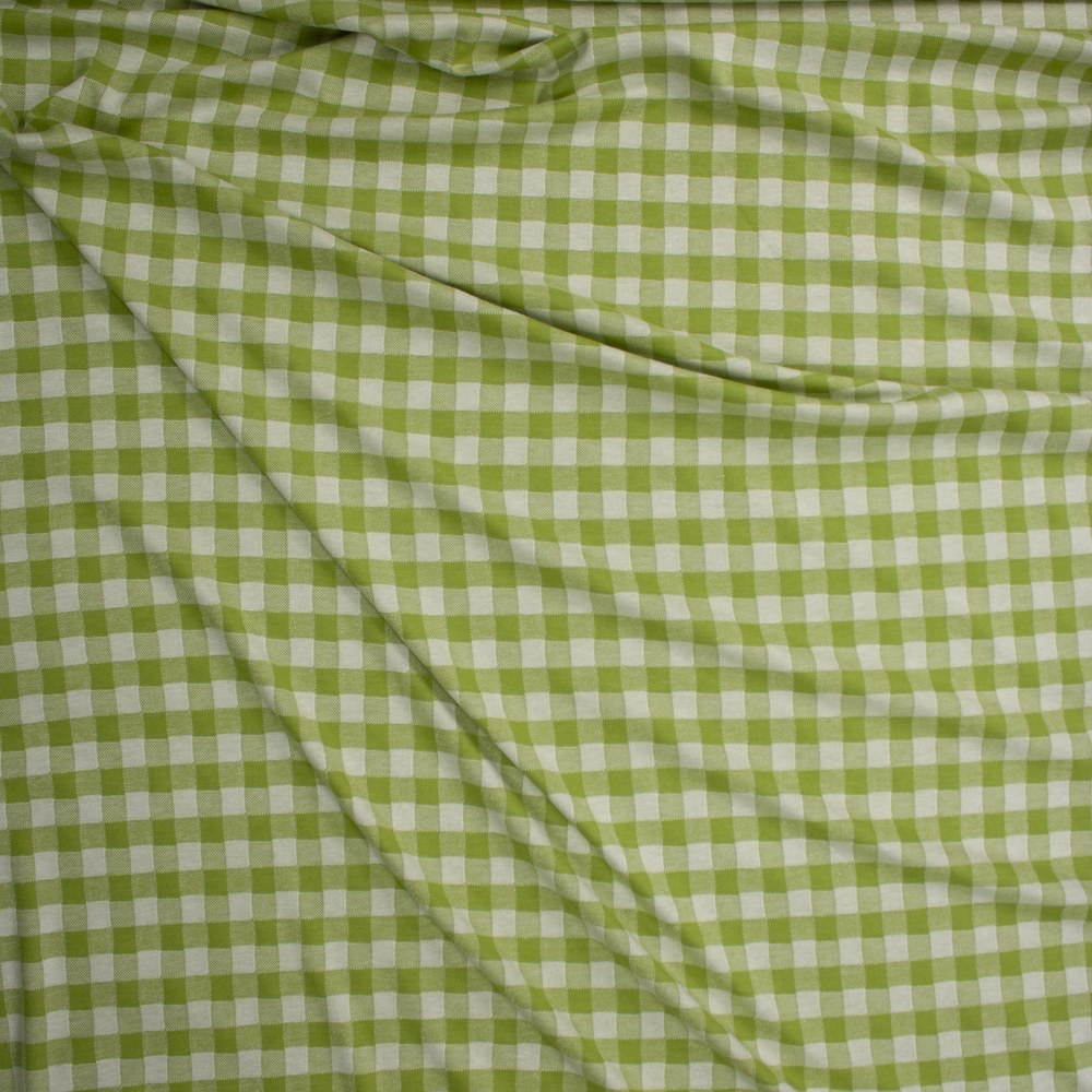 Lime and Offwhite Gingham Stretch Designer Double Knit Fabric By The Yard - Wide shot