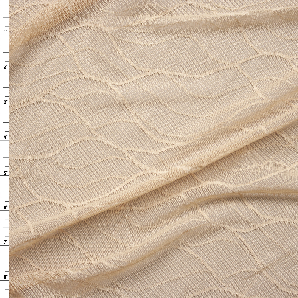 Tan Waving Pattern Stretch Mesh Fabric By The Yard