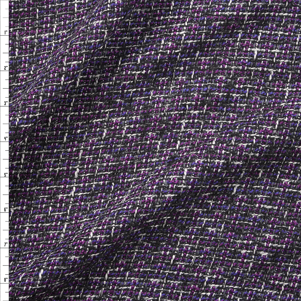 Plum, Black, and Grey Loose Woven Tweed Fabric By The Yard