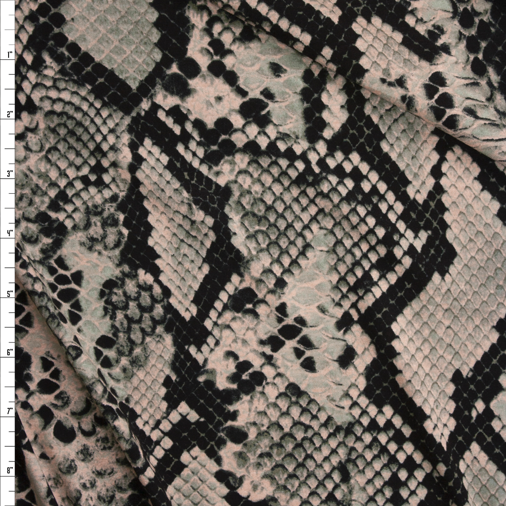 Tan and Black Snakeskin Stretch Rayon Jersey Fabric By The Yard