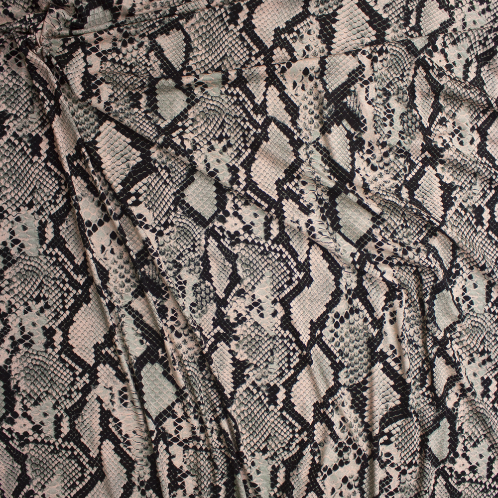 Tan and Black Snakeskin Stretch Rayon Jersey Fabric By The Yard - Wide shot