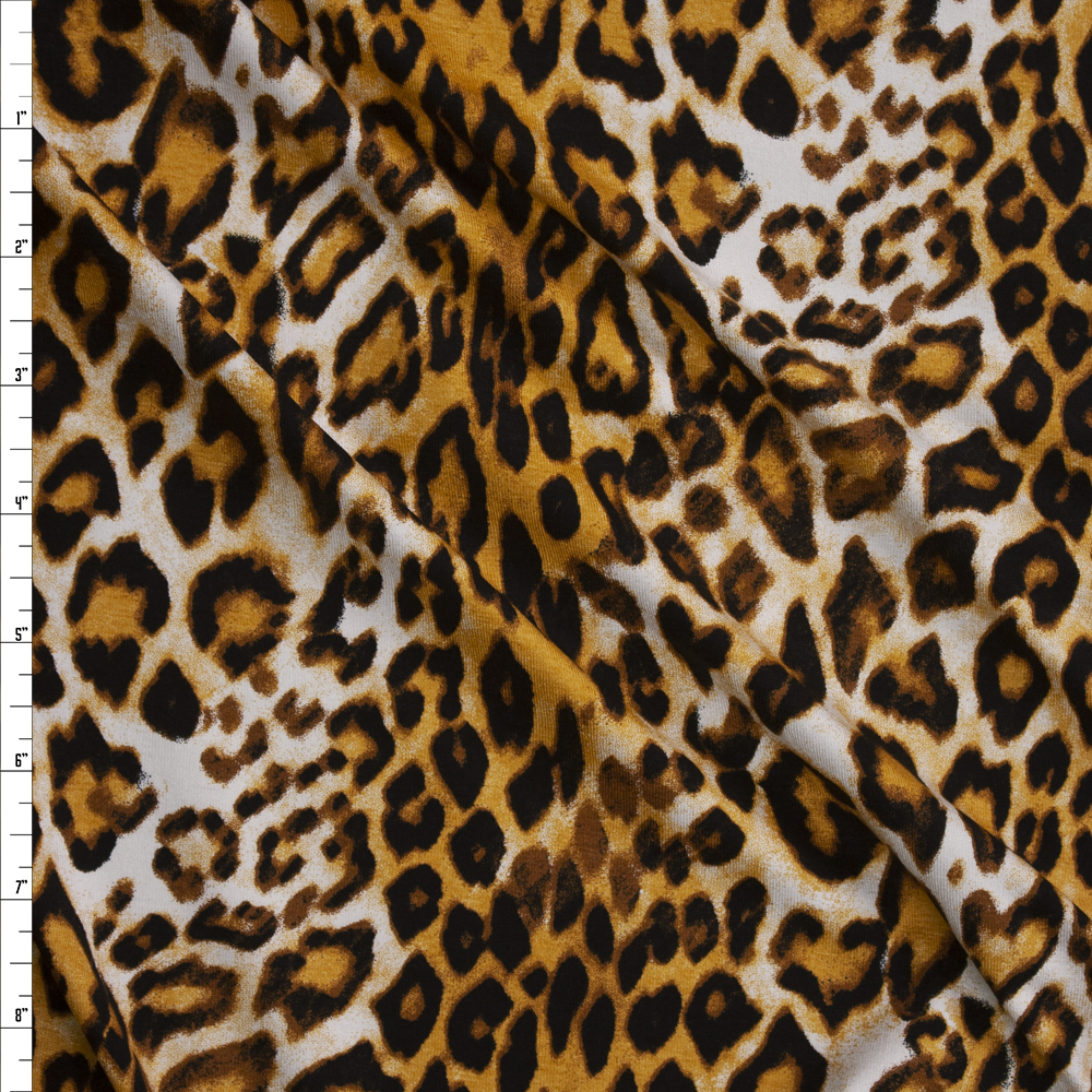 Mustard Leopard Print Stretch Rayon Jersey Fabric By The Yard