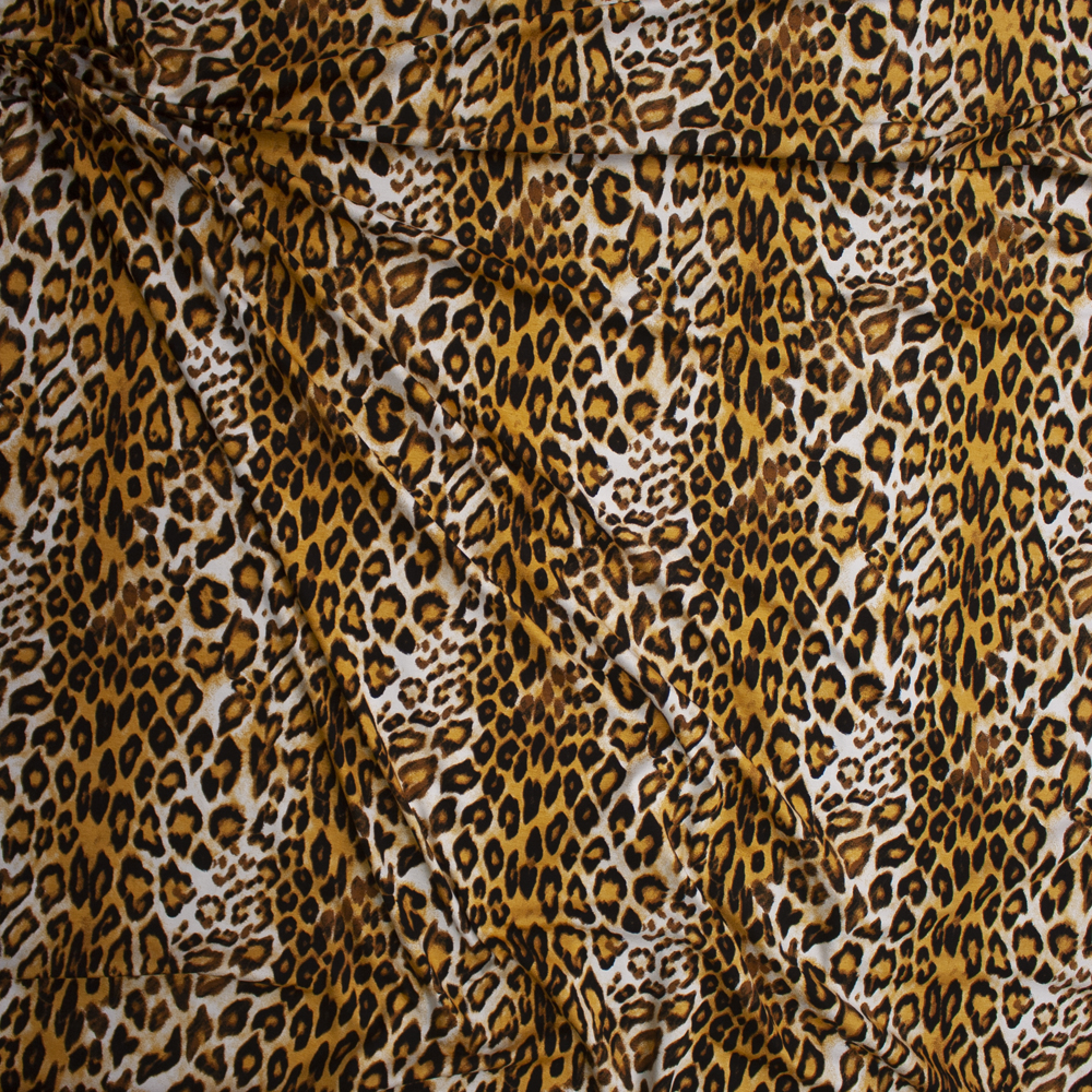 Mustard Leopard Print Stretch Rayon Jersey Fabric By The Yard - Wide shot