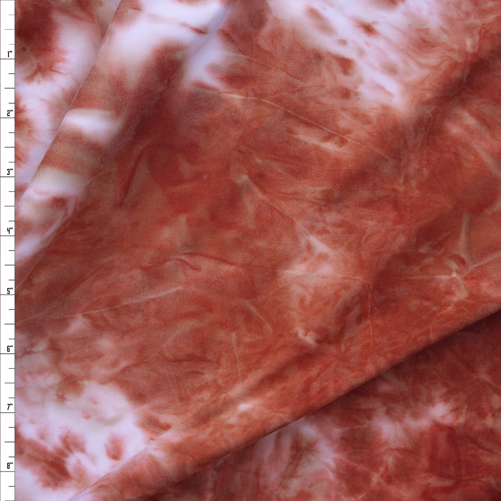 Rust and Offwhite Tie Dye Double Brushed Poly/Spandex Knit Fabric By The Yard