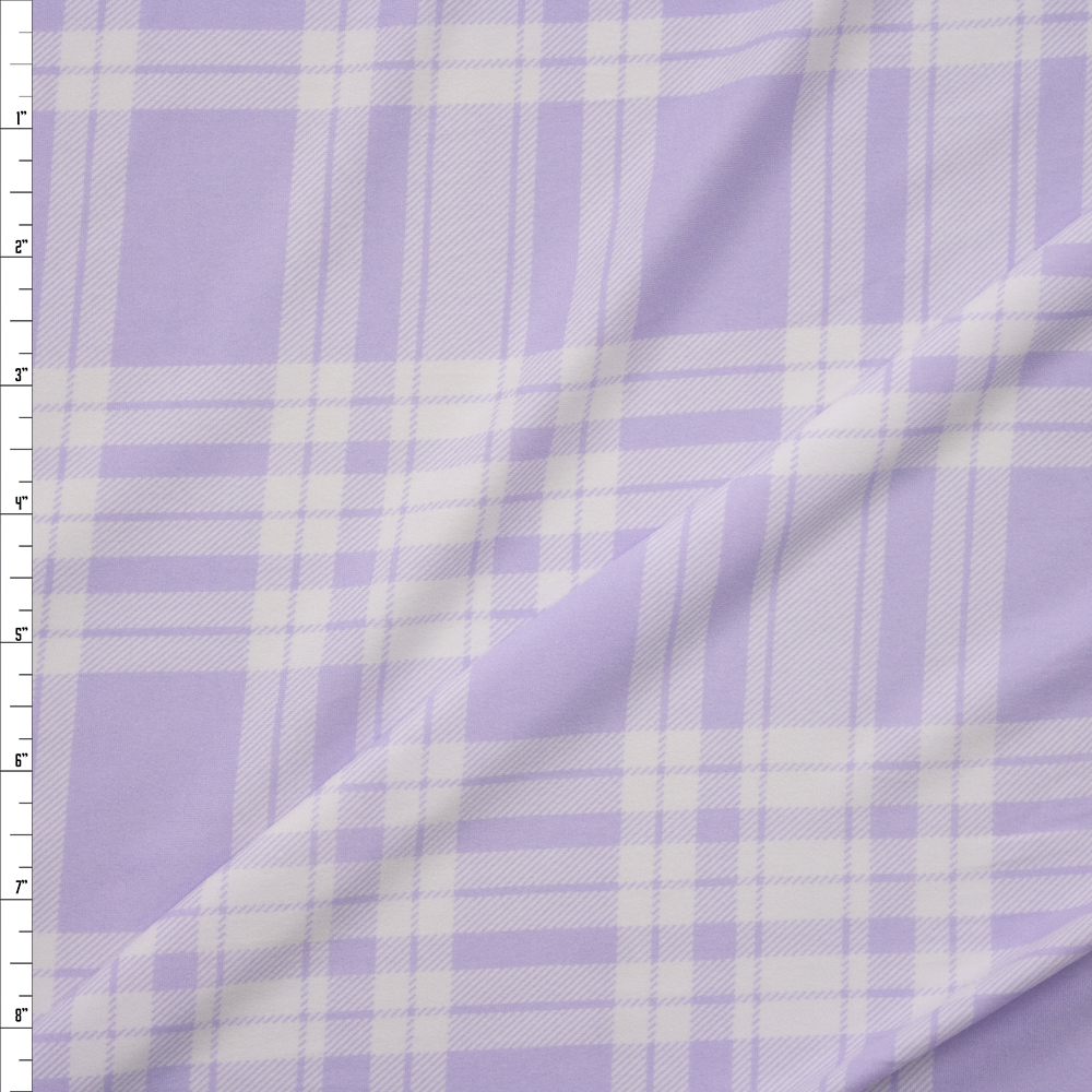 Lavender and White Plaid Double Brushed Poly/Spandex Knit Fabric By The Yard