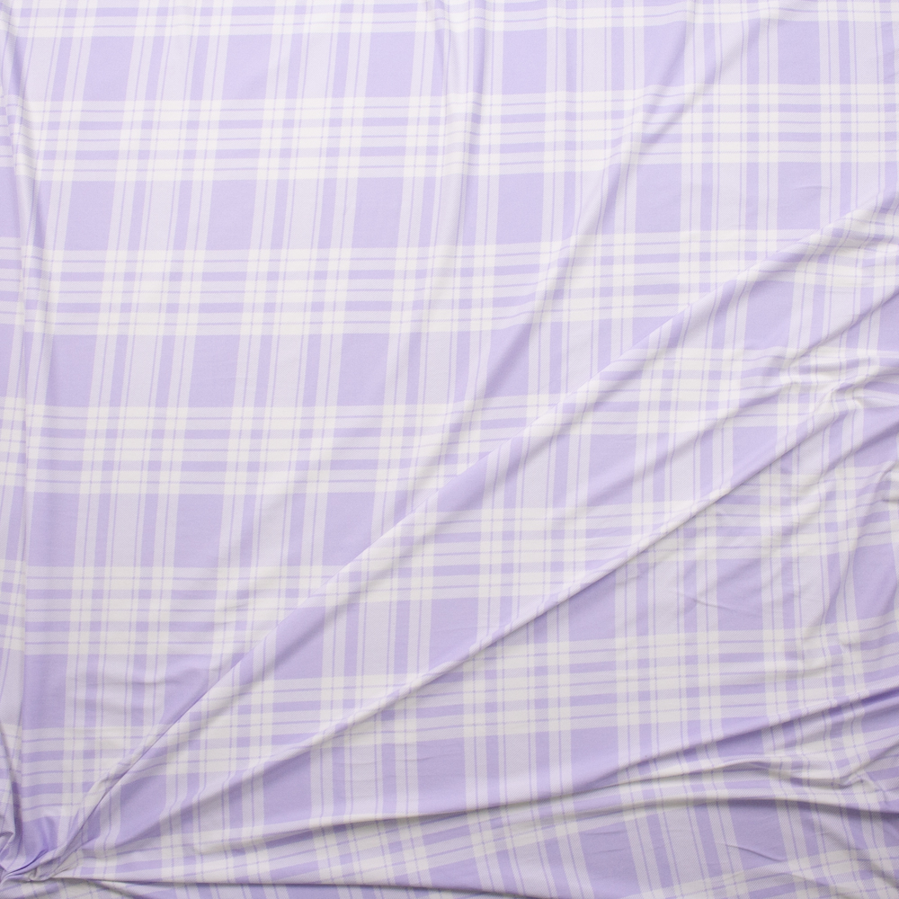 Lavender and White Plaid Double Brushed Poly/Spandex Knit Fabric By The Yard - Wide shot